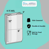 6" X 3" X 12" 0.75 Mil Clear TUF-R LLDPE Gusset Bags