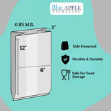 6" X 3" X 12" 0.85 Mil Clear TUF-R Heavy LLDPE Gusset Bags