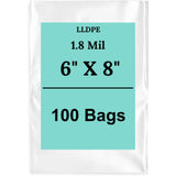 6" X 8" 1.8 Mil Std Linear LDPE Clear Flat Poly Bags