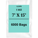 7" X 15" 1 Mil Std Linear LDPE Clear Flat Bags