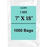 7" X 18" 1 Mil Std Linear LDPE Clear Flat Bags