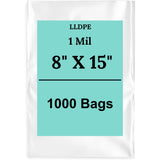 8" X 15" 1 Mil Std Linear LDPE Clear Flat Poly Bags