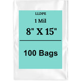 8" X 15" 1 Mil Std Linear LDPE Clear Flat Poly Bags