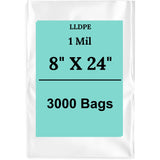 8" X 24" 1 Mil Std Linear LDPE Clear Flat Poly Bags