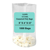8" X 4" X 12" 0.75 Mil Clear TUF-R LLDPE Gusset Bags Ice Bucket Liner