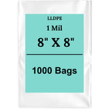 8" X 8" 1 Mil Std Linear LDPE Clear Flat Poly Bags