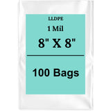 8" X 8" 1 Mil Std Linear LDPE Clear Flat Poly Bags