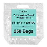9.5X10 + 3.75 Inches polypropylene zipper closure produce pouch, case pack of 250 bags