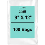 9" X 12" 2 Mil Std Linear LDPE Clear Flat Poly Bags