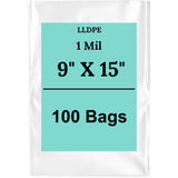 9" X 15" 1 Mil Std Linear LDPE Clear Flat Poly Bags