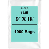9" X 18" 1 Mil Std Linear LDPE Clear Flat Poly Bags