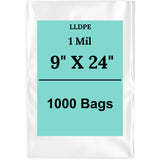 9" X 24" 1 Mil Std Linear LDPE Clear Flat Poly Bags
