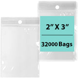 LDPE 2 mil Reclosable Poly Bags with Hang hole 2X3 inches 32000 Bags