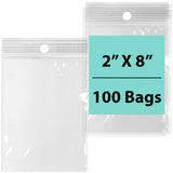 2X8 inches Reclosable Poly Bags with Hang Hole 2 Mil (LDPE) Single Track Zipper