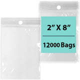 2X8 inches Reclosable Poly Bags with Hang Hole 2 Mil (LDPE) Single Track Zipper