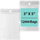 LDPE 2 mil 3" X 5" Reclosable Poly Bags with Hang Hole 12000 Bags