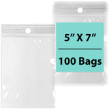 Resealable Plastic Bags Hang Hole 2 Mil, 5 inch (width) X 7 inch (Height) Pack of 100 Bags