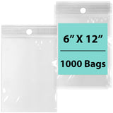 LDPE 2 mil 6" X 12" Reclosable Poly Bags with Hang Hole 1000 Bags