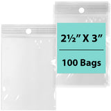 LDPE 4 mil 2.5" X 3" Reclosable Poly Bags with Hang Hole 100 Bags