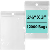 LDPE 4 mil 2.5" X 3" Reclosable Poly Bags with Hang Hole 12000 Bags