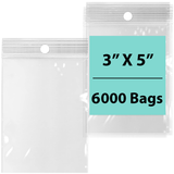 LDPE 4 mil 3" X 5" Reclosable Poly Bags with Hang Hole 6000 Bags