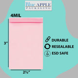 Pink Anti Static Zip lock bags 4 mil 2.5" X 3"