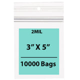 Polypropylene Ziplock Bags with hang hole 2 Mil 3X5 inches 10000 Bags