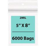 Polypropylene Ziplock Bags with hang hole 2 Mil 5X8 inches 6000 Bags