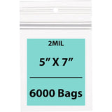 Polypropylene Ziplock Bags with hang hole 2 Mil 5X7 inches 6000 Bags