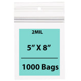 Polypropylene Ziplock Bags with hang hole 2 Mil 5X8 inches 1000 Bags