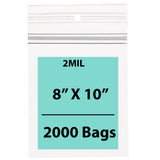 Clear Polypropylene Ziplock Bags 2 Mil 8X10 inches 2000 Bags