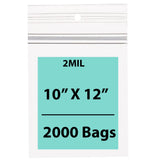 Clear Polypropylene Ziplock Bags 2 Mil 10X12 inches 2000 Bags