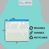 9X12 inches Slide Seal Bags No Leak w/ White Block 1.75 Mil LDPE