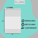 9X12 inches Resealable Poly Bags Slide Seal With write on Block 2.75 Mil (LDPE)