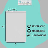 9X12 inches Resealable Poly Bags With Slide Seal 2.75 Mil (LDPE)