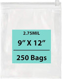 9X12 inches Resealable Poly Bags With Slide Seal 2.75 Mil (LDPE)