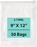 9X12 inches Resealable Poly Bags With Slide Seal 2.75 Mil (LDPE)