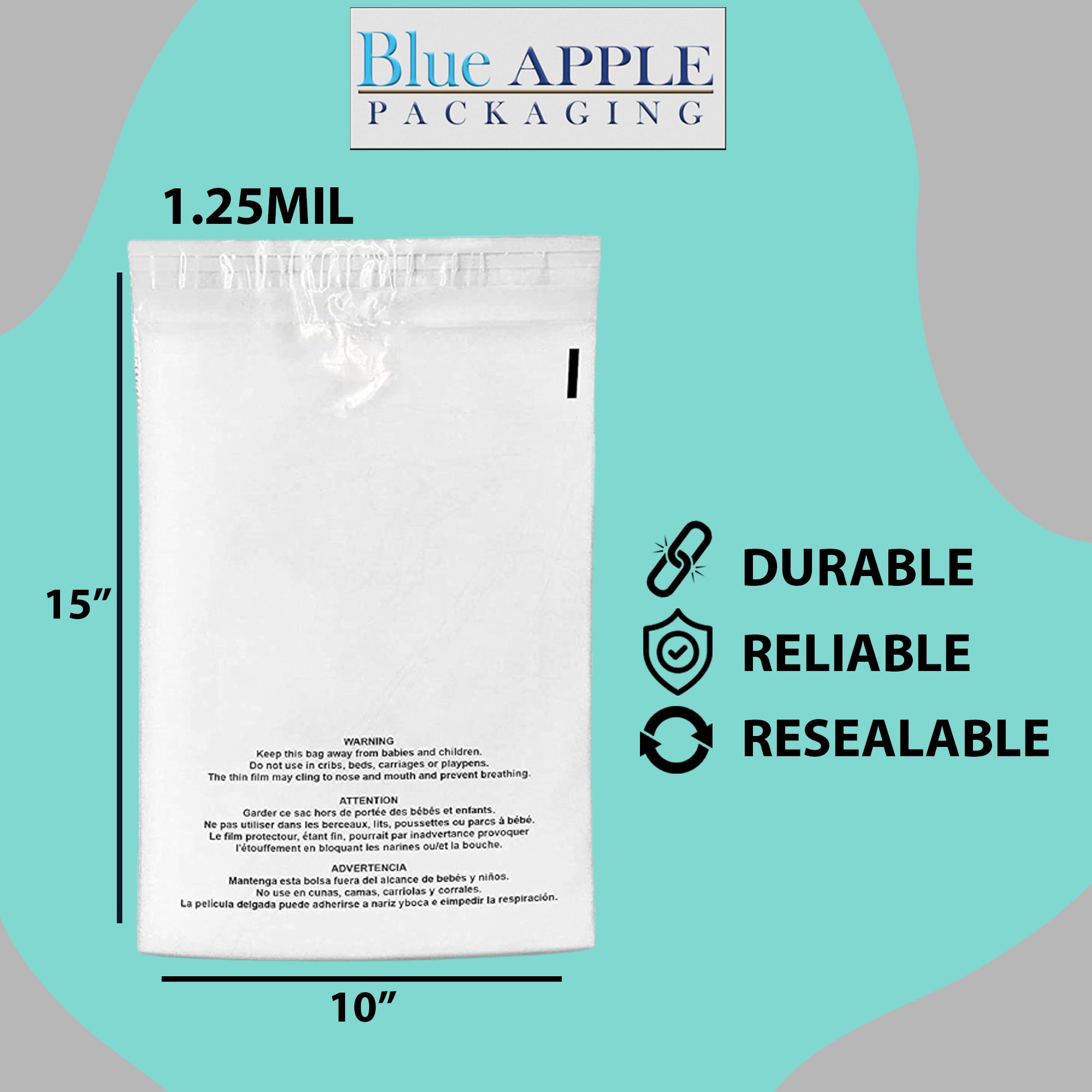 Poly Bags with suffocation warning 1.25 Mil 10 inch X 15 inch