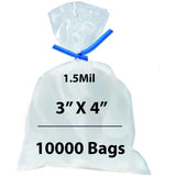 Clear Polypropylene bags Flat 1.5 Mil, 3 inch (width) X 4 inch (height) Pack of 10000 Bags