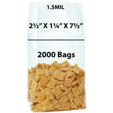 Gusseted Polypropylene Bags 1.5 Mil 2.5 inch X 1.25 inch X 7.5 inch Size Pack of 2000 Bags