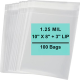 10X8+3 inches Lip and Tape Resealable Bags Co-Extruded 1.25 Mil PPE