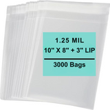10X8+3 inches Lip and Tape Resealable Bags Co-Extruded 1.25 Mil PPE