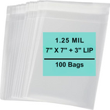 7X7+3 inches Lip and Tape Resealable Bags Co-Extruded 1.25 Mil PPE