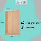 3.5X2.25X7.25 inches Paper Sandwich Bags 80 GSM Kraft w/OPP