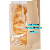 4.25X2.75X16.5 inches Paper Sandwich Bags 80 GSM Kraft w/OPP