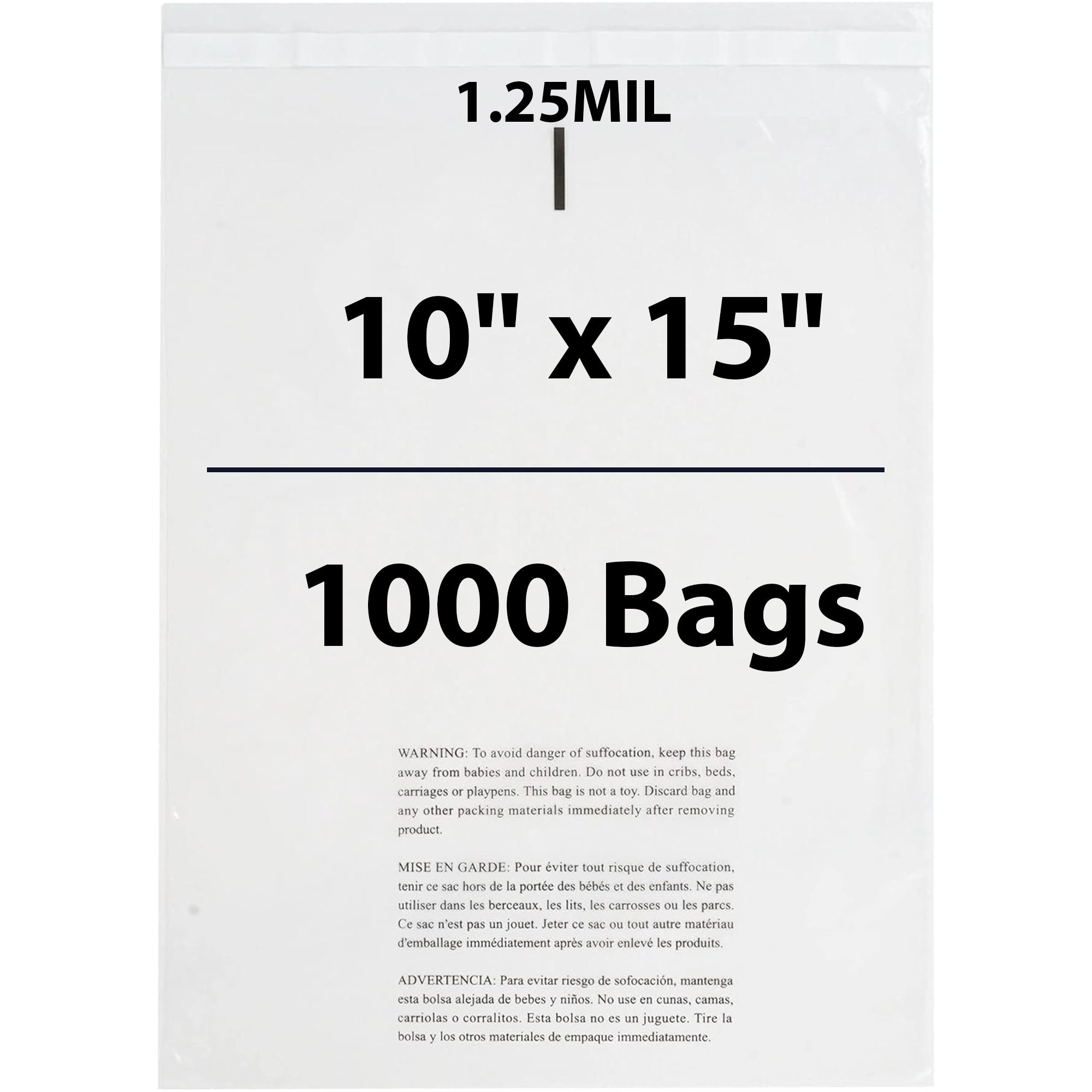Poly Bags with suffocation warning 1.25 Mil 10 inch X 15 inch Pack of 1000 Bags