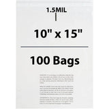 Poly Bags with suffocation warning 1.5 Mil 10X15 inches 100 Bags