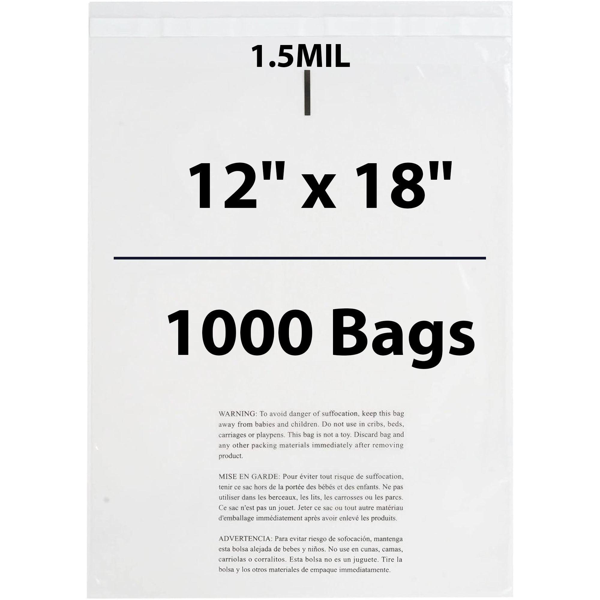 Poly Bags with suffocation warning 1.25 Mil 12 inch X 18 inch Pack of 1000 Bags