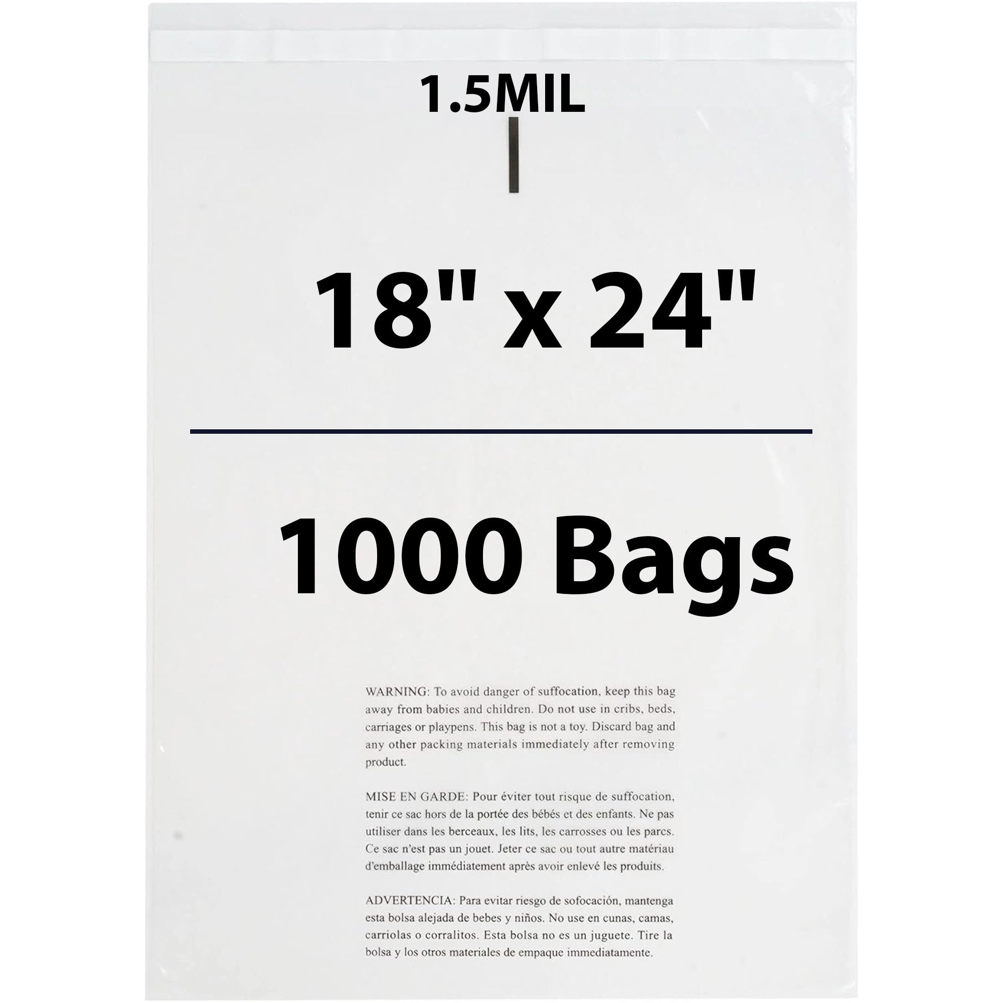 Poly Bags with suffocation warning 1.25 Mil 18 inch X 24 inch Pack of 1000 Bags