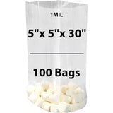 Clear Gusseted Poly bags 1 Mil, 5 inch X 5 inch X 30 inch Pack of 100 Bags